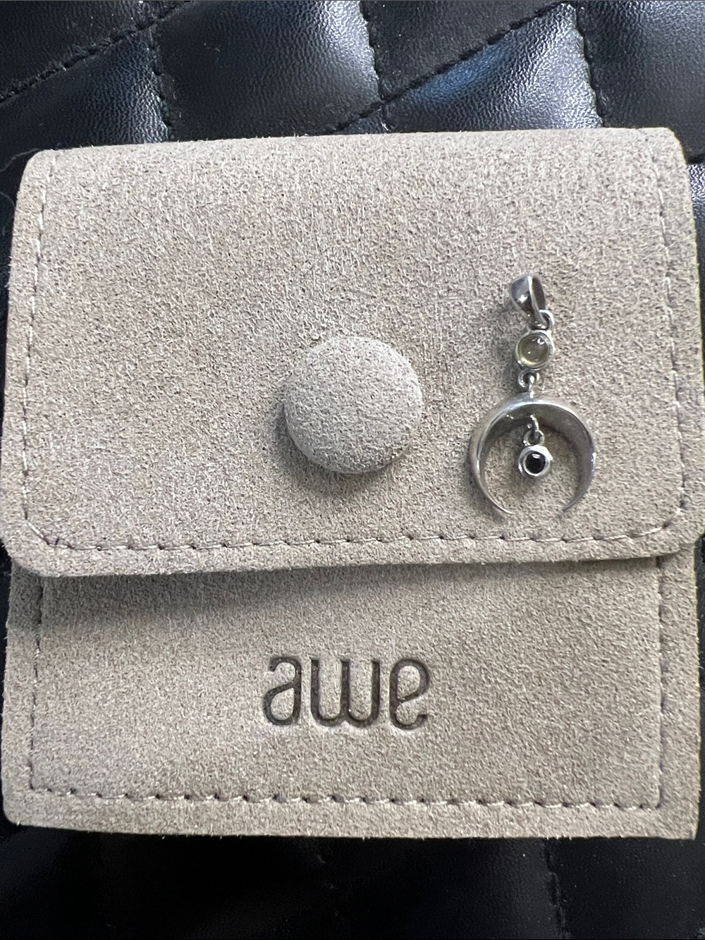AWE INSPIRED rare sold out Crescent MOON Charm w/ moonstone feminine pendant